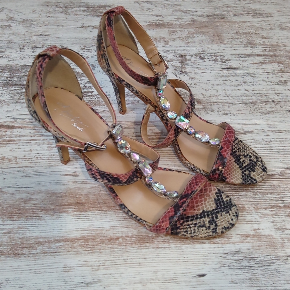 Thalia Sodi Multi Color Reptile Jewel Strappy Heel